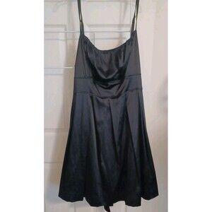 Alyn Paige Satin Cocktail Mini Dress 18 Black Spaghetti Straps Romantic Formal